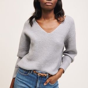 DYNAMITE Grey V-Neck Sweater with Buttons Medium